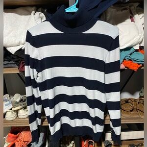 Tommy Hilfiger Black and White Striped Cowl Neck Sweater